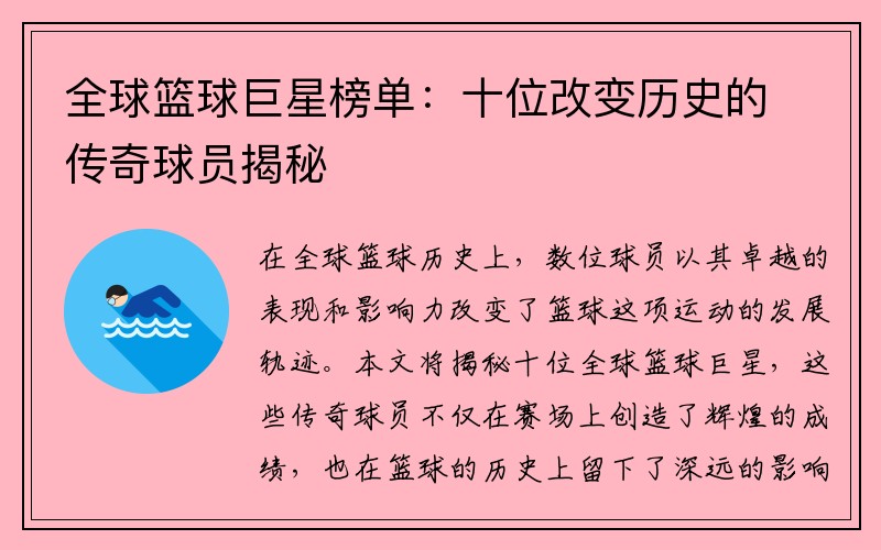 全球篮球巨星榜单：十位改变历史的传奇球员揭秘